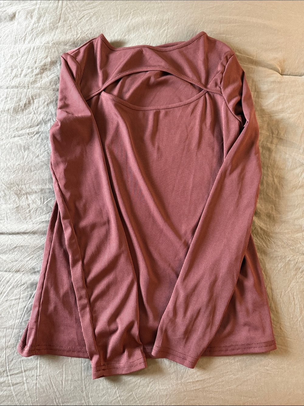 SHEIN Ribbed Long-Sleeve Top in Dusty Rose